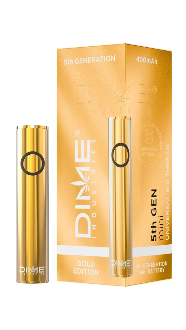 Gold Dime Gold Edition Mini battery with matching gold packaging.